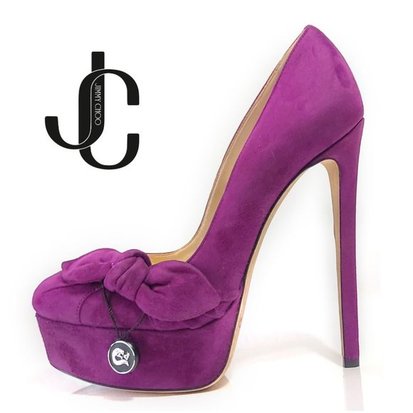 Jimmy Choo Kenedy 150 Purple Suede Knotted Bow Size EU 36 Platform Pumps